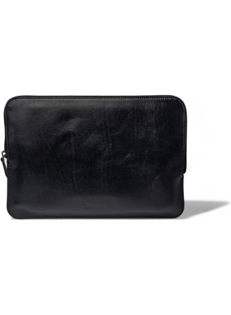 Emery Aegis 14/16-Inch Leather Laptop Sleeve | Professional Folio for MacBook Pro & Laptops | Full-Grain Leather with Secure Zip Closure (Black, Large) - Image 1